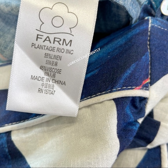 Farm Rio Blue Palm Tailored Wide Leg Linen Jumpsuit - Picture 9 of 9